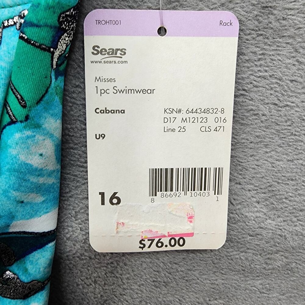 NWT Tropical Escape Swimsuit SZ 16 1 piece Cabana Blue Silver Metallic Ruching - Picture 5 of 9